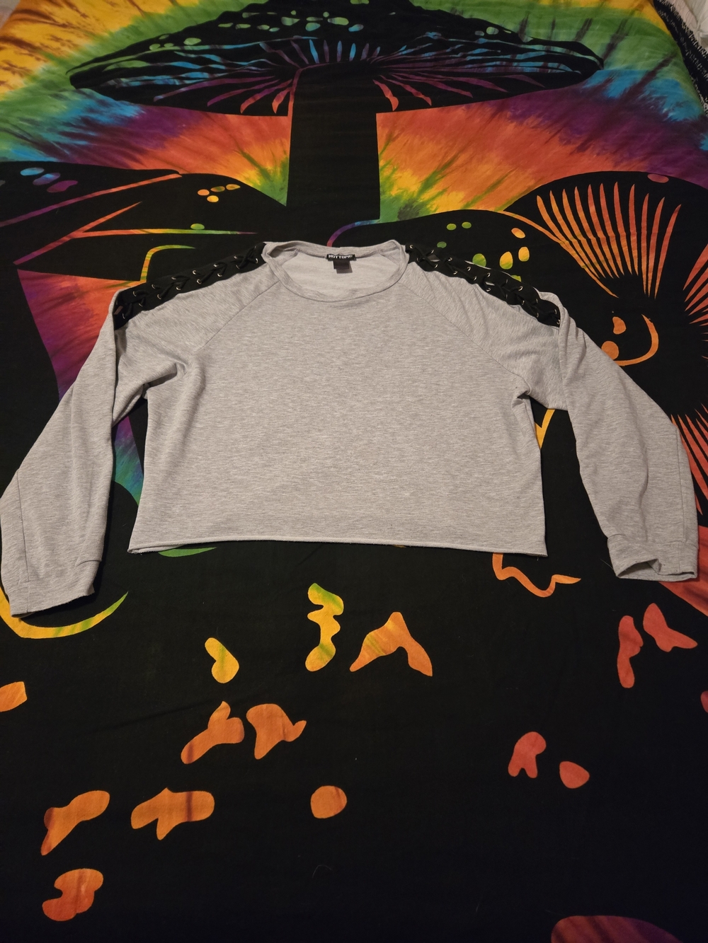 Hot Topic Grey Sweater Top with Lace-up Sleeves